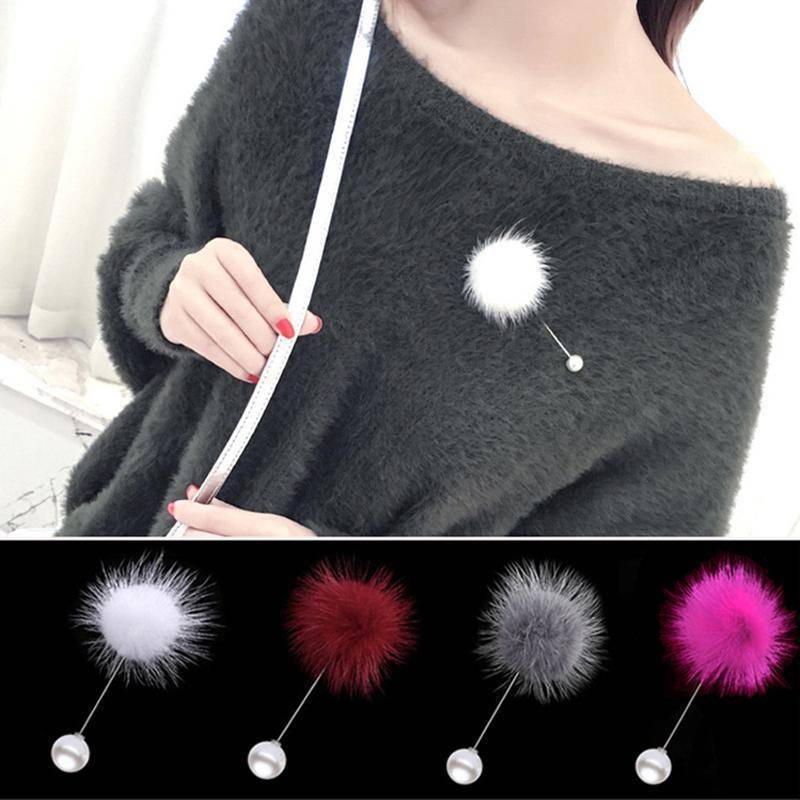 www. - new cute Charm Simulated Pearl Brooch Pins For Women  Korean Fur pompom Ball