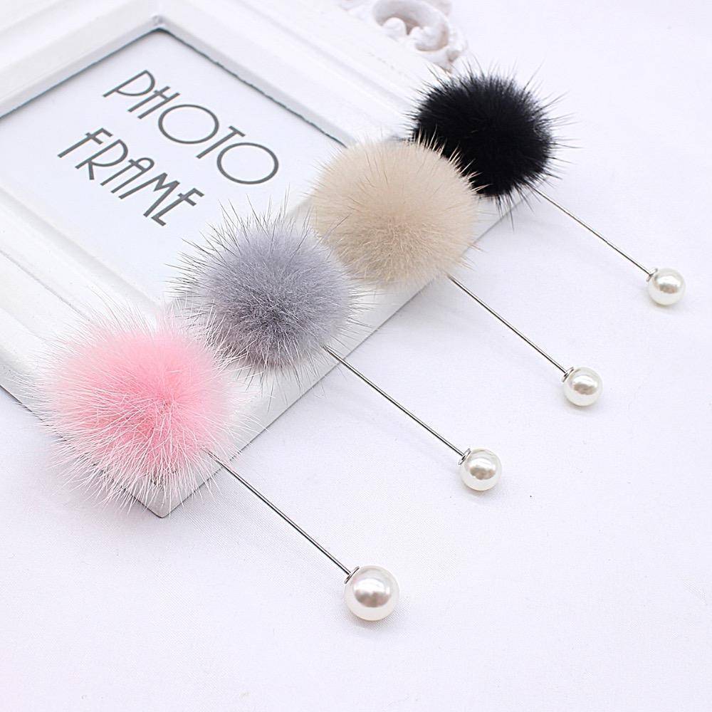 brooches & pins new cute Charm Simulated Pearl Brooch Pins For Women Korean Fur pompom Ball Piercing Lapel Brooches Collar Jewelry Gift