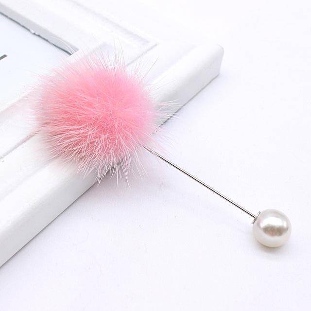 brooches & pins pink new cute Charm Simulated Pearl Brooch Pins For Women Korean Fur pompom Ball Piercing Lapel Brooches Collar Jewelry Gift