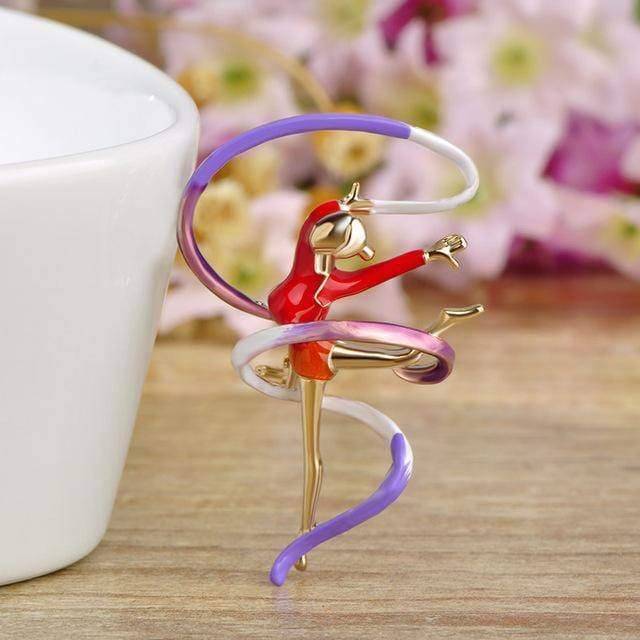 brooches & pins Red Enamel Sports Gymnastics Brooch Whirling Girls Ribbon Brooches Women Dancer Badge Garment Decoration Pin Bijoux