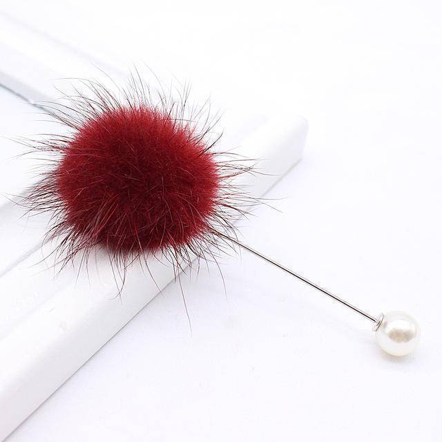brooches & pins winered new cute Charm Simulated Pearl Brooch Pins For Women Korean Fur pompom Ball Piercing Lapel Brooches Collar Jewelry Gift