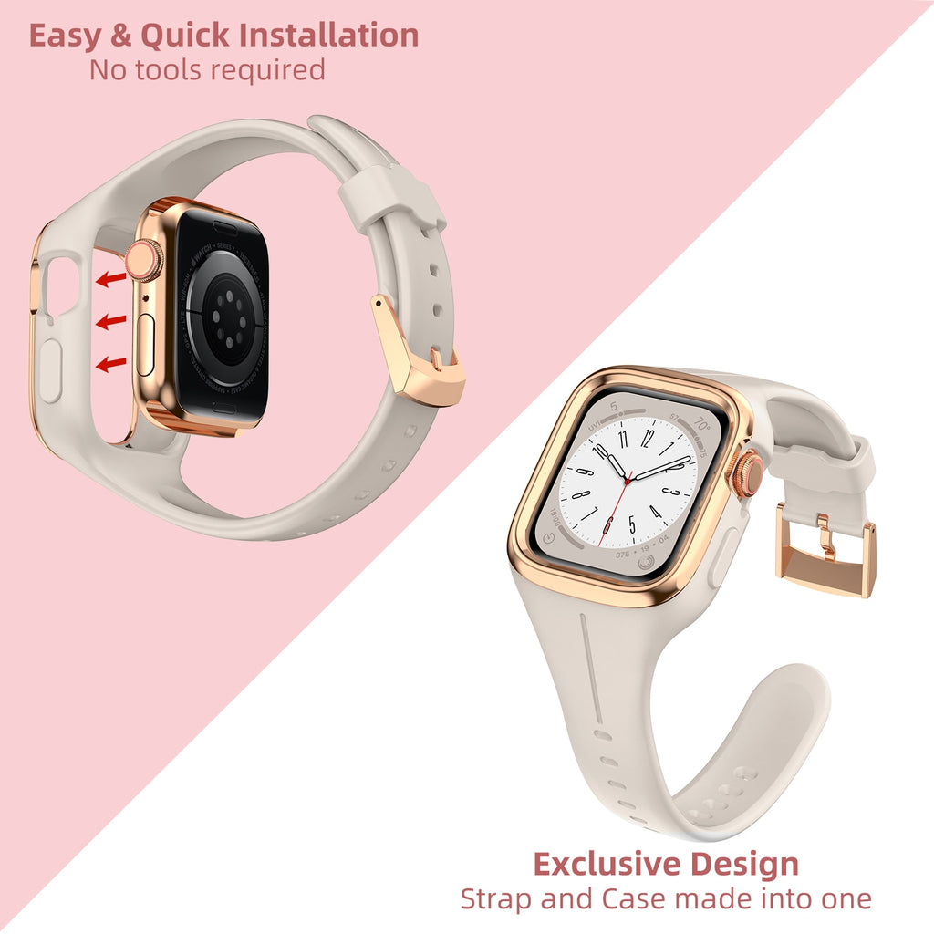 Sports Silicone Mod Kit For Apple Watch 7 8 41mm Luxury Metal Frame Cover Rubber Strap For iWatch 6 SE 5 4 40mm Bracelet Band