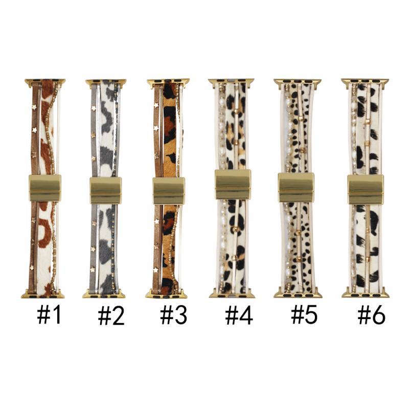Fashion New Leather Strap for Apple Watch Band Series 7 6 5 4 Pearl Leopard Lady Wristband iWatch 38/40/41mm 42/44/45mm Bracelet |Watchbands|