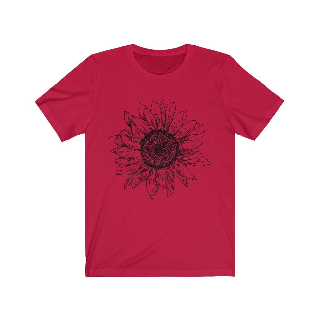 T-Shirt Red / S Sunflower Rising ~ Womens Sunflower Tee, Flower Tee Shirt, Botanical Tee, wildflower shirt, fall tee, flower tshirt, sunflower shirt