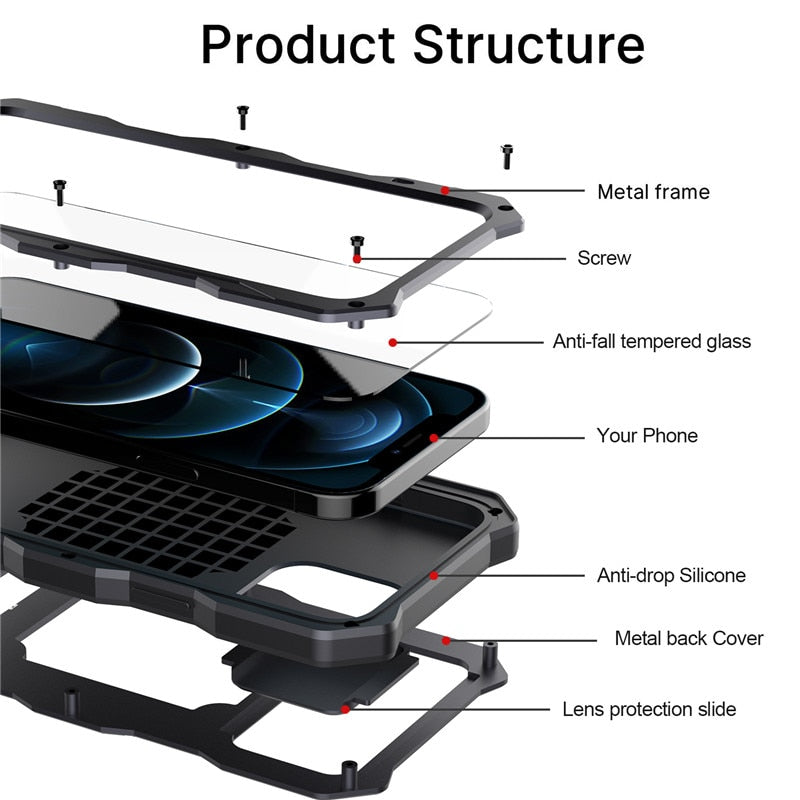 Rugged Armor Slide Camera Lens Phone Case for iPhone 13 12 Pro Max Mini Metal Aluminum Military Grade Bumpers Kickstand Cover|Phone Case & Covers|