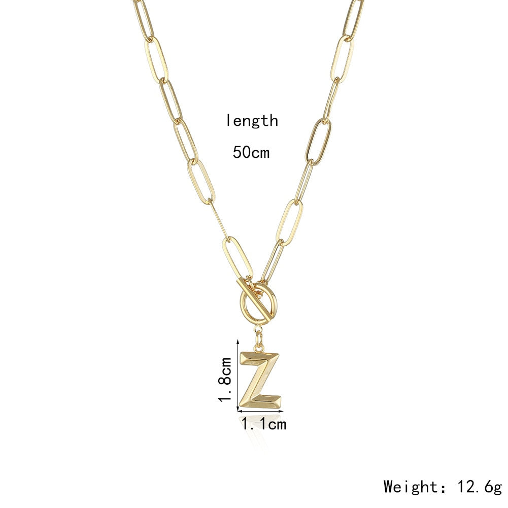 Initial Toggle Clasp Necklaces For Women Stainless Steel Gold Letter A Z Thick Chain OT Buckle Necklace Jewelry Gift|Pendant Necklaces|
