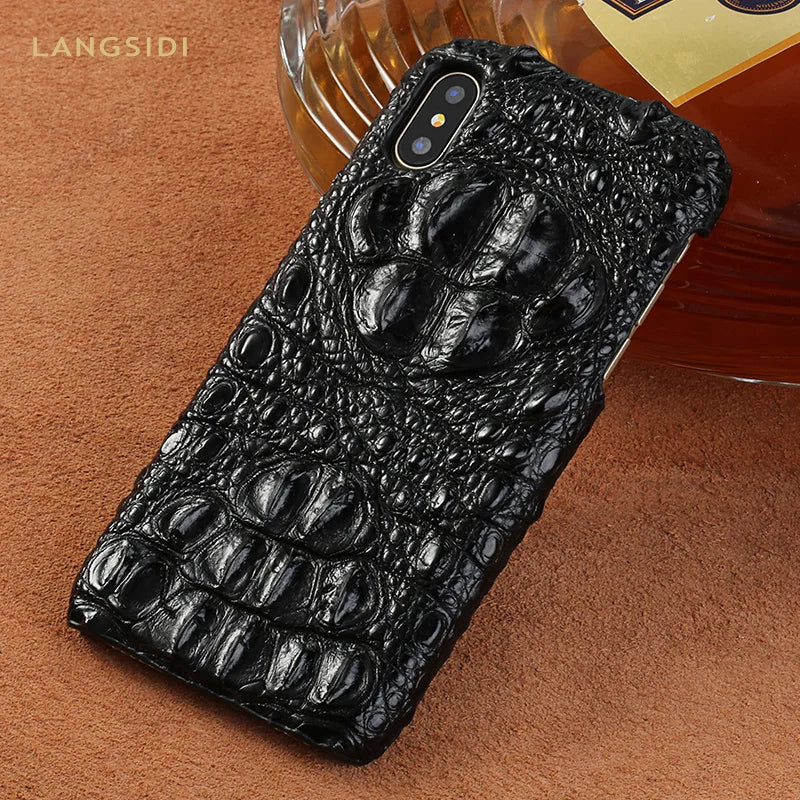 20％ Off | Genuine Crocodile Leather Phone Case For iphone 15 13 14 Pro Max 12 Mini 12 11 Pro Max XR X XS Max Cover for iPhone 7 8 Plus SE