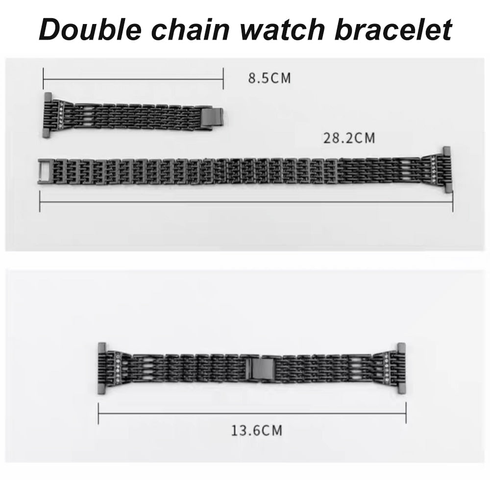 Steel Thin Strap for Apple Watch 7 6 Bracelet Double Chain Metal Slim