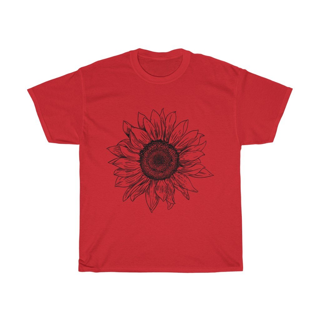 T-Shirt Red / S Sunflower Rising ~ Womens Sunflower Tee, Flower Tee Shirt, Botanical Tee, wildflower shirt, fall tee, flower tshirt, sunflower shirt