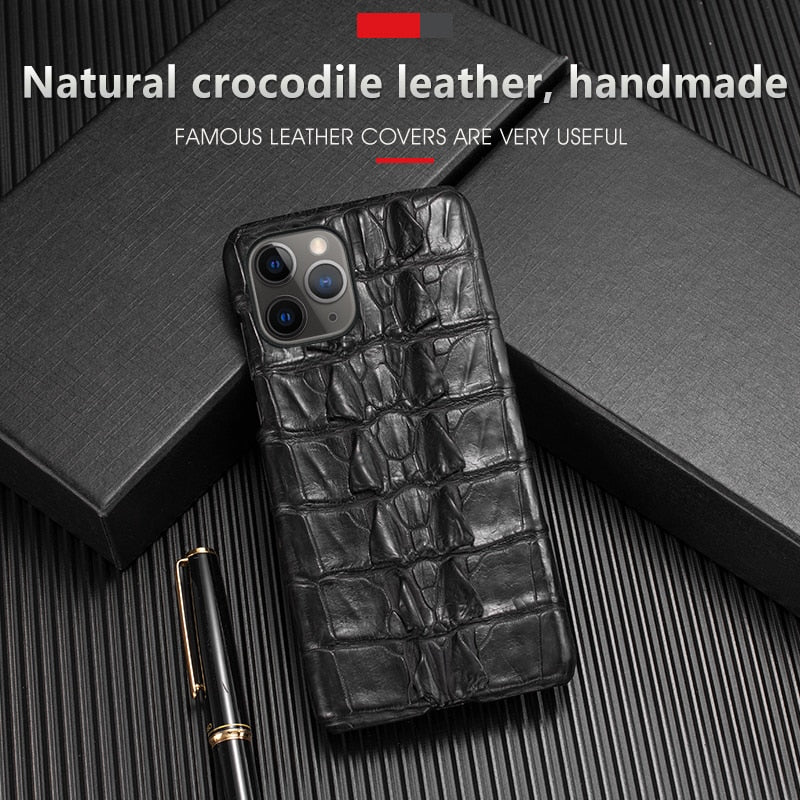 Natural Crocodile Leather Phone Case For iPhone 13 12 Mini 11 Pro For Apple X XS Max XR 6 6S 7 8 Plus SE Luxury Alligator Cover|Phone Case & Covers|