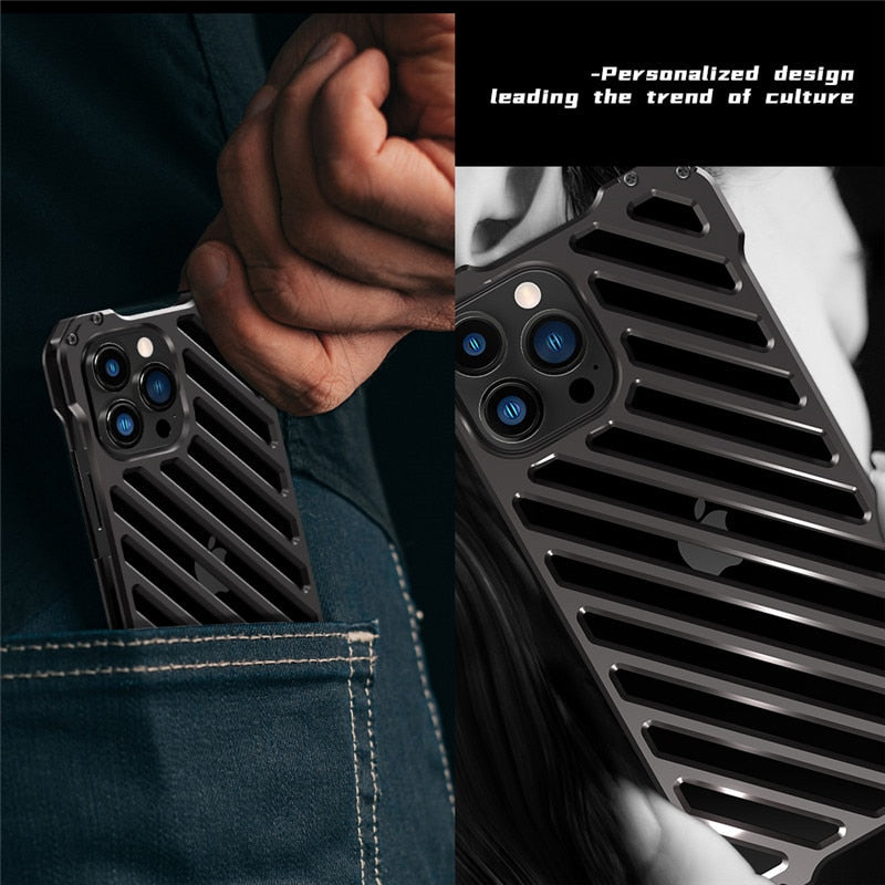 Hollow Out Super Cool Design Shockproof Armor Aluminum Alloy Metal for iPhone 13 12 Pro Max Mini Men Back Cover Protector Case|Phone Case & Covers|