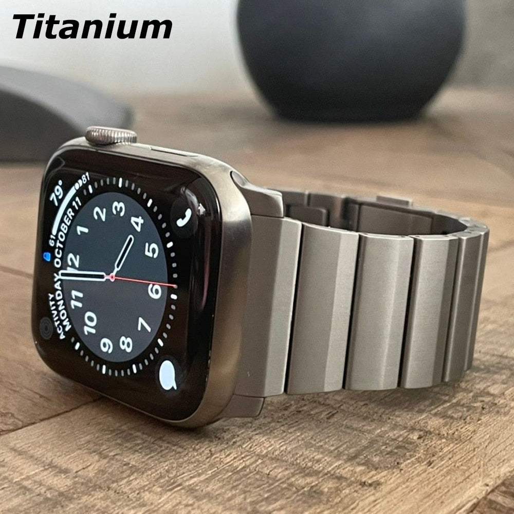 50％ Off | Luxury Titanium Band For Apple Watch Ultra 49mm 45 41 44 38 40 42MM Men Business Strap For iWatch Series 8 7 6 SE 5 4 3 Bracelet