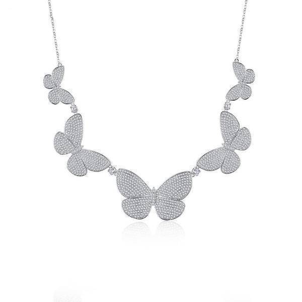 Chain Necklaces CZ Micro Paved Statement Vintage Butterfly Choker Necklace Silver