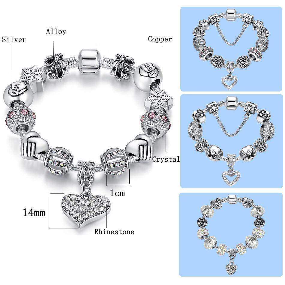 5 Styles, Silver Crystal Charm Bracelet