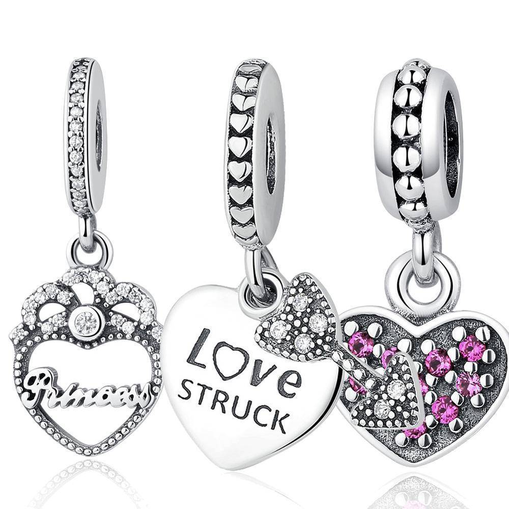 23 Styles, 925 Sterling Silver. Love Heart Charms