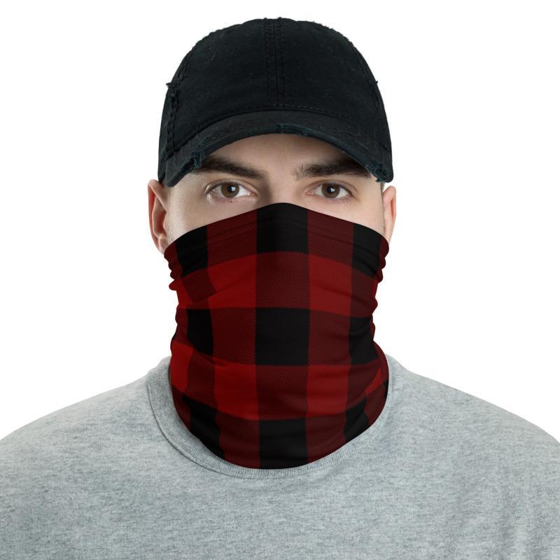 Buffalo Plaid Checkered Red - Neck Gaiter 12 in1 Face cover Head wear Headband wrap Balaclava mask Wristband men & Women - US Fast Shipping