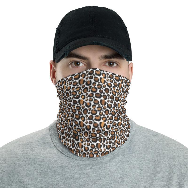 Leopard Cheetah Neck Gaiter, safari modern vintage wild Animal small spots, brown white dots background art Print Mask face Scarf headband