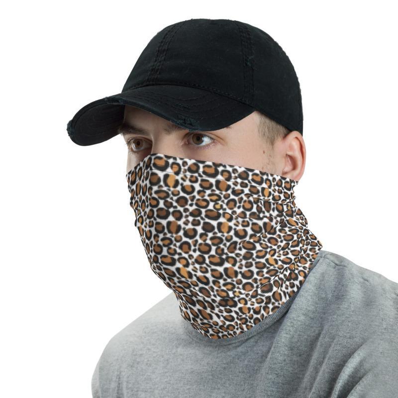 Leopard Cheetah Neck Gaiter, safari modern vintage wild Animal small spots, brown white dots background art Print Mask face Scarf headband