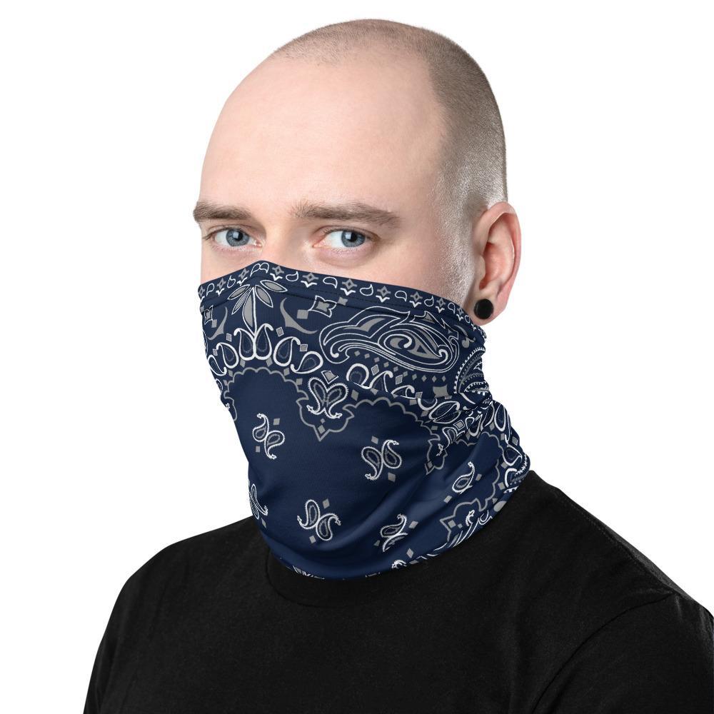Classic Retro paisley biker face cover, Washable Reusable Mask, Blue white print neck gaiter unisex men women girls scarf, Shield for him