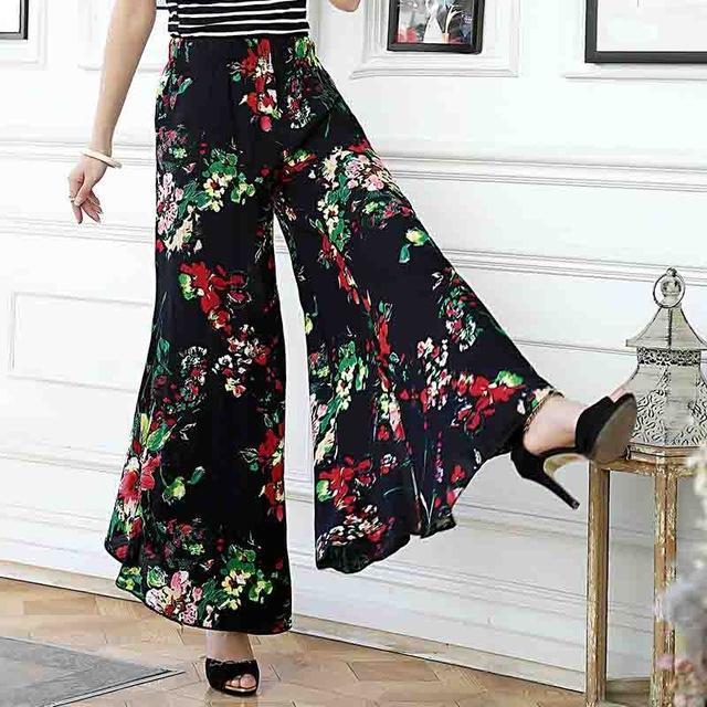 www. - Plus Size - Summer runway casual harem flare high waist  loose floral Wide leg pants