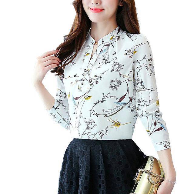 Clothing 02 / S (US 4) Print Women Blouse Autumn Winter Shirt Blusas Kimono Hem 8 Color Loose Blouse Long-sleeve Top Tee Plus Size (US 4-16W)