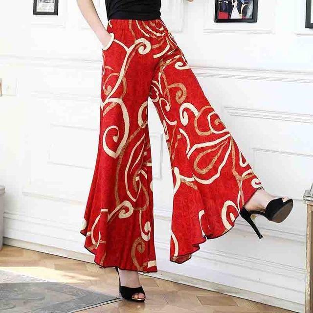 Women Wide Leg Pants Ethnic Style Floral Print Pants 3/4 Capri Pants Casual  Loose Trousers Fashion Harem Pants Spring Summer Free Size Baggy Shorts