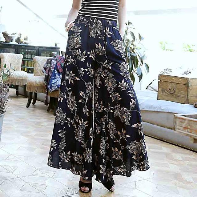 aihihe Travel Pants Women Summer Plus Size Summer Casual Loose Comfy Wide  Leg Pants Floral Print Cropped Trouser with Pockets 4X-Large Dark Gray-a
