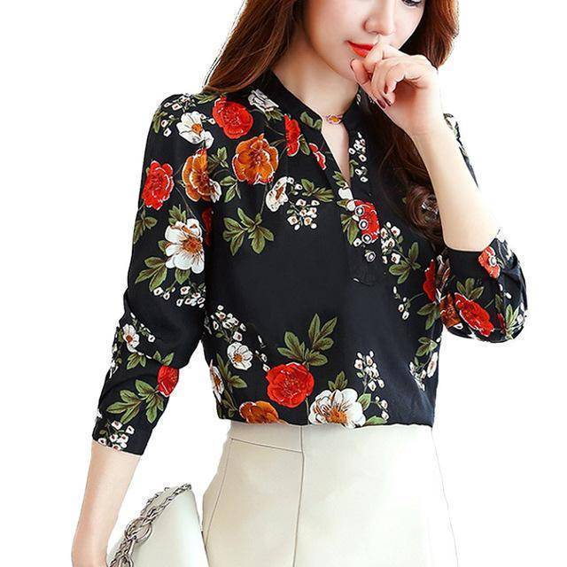 Clothing 04 / S (US 4) Print Women Blouse Autumn Winter Shirt Blusas Kimono Hem 8 Color Loose Blouse Long-sleeve Top Tee Plus Size (US 4-16W)