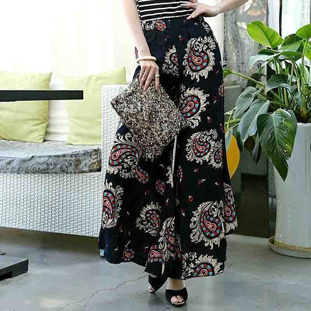 Clothing 04 / XL (US 14-16) Plus Size - Summer runway casual harem flare high waist loose floral Wide leg pants women clothing print Vintage trousers plus size (US 14-20W)
