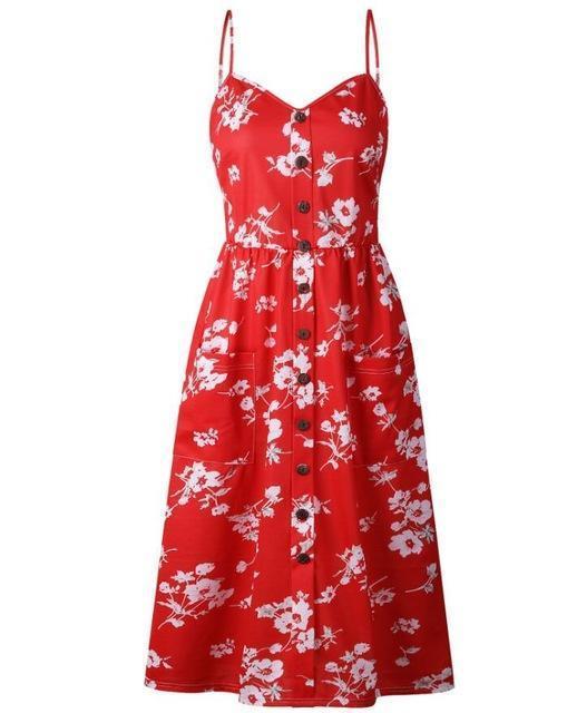 Clothing 05 / S (US 8-10) Summer Floral Bohemian Beach Dress Women Vintage Single-Breasted Bandage Party Dress Sexy White Black Red Striped Plus Size (US 8-18W)