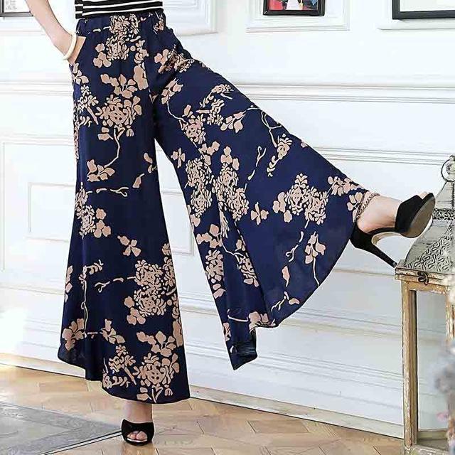 www. - Plus Size - Summer runway casual harem flare high waist  loose floral Wide leg pants