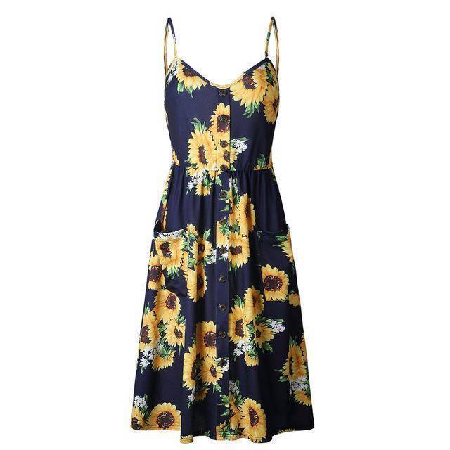 Clothing 0665 blue / S (US 10-12) Plus Size  Strap Print Floral Dot Long Boho Bohemian Beach Dress (US 10-18W)