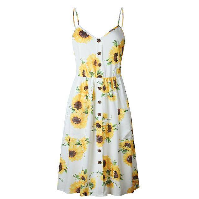 Clothing 0665 yellow / S (US 10-12) Plus Size  Strap Print Floral Dot Long Boho Bohemian Beach Dress (US 10-18W)