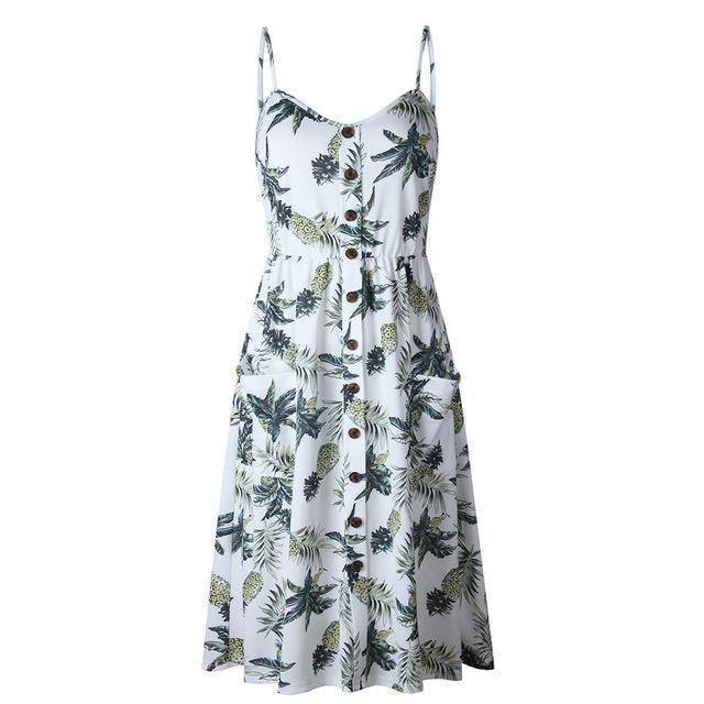 Clothing 0670 white / S (US 10-12) Plus Size  Strap Print Floral Dot Long Boho Bohemian Beach Dress (US 10-18W)