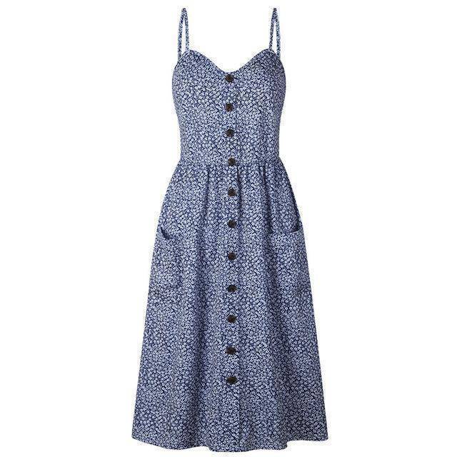 Clothing 0721 blue / S (US 10-12) Plus Size  Strap Print Floral Dot Long Boho Bohemian Beach Dress (US 10-18W)