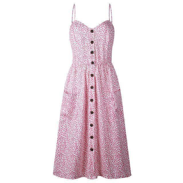 Clothing 0721 pink / S (US 10-12) Plus Size  Strap Print Floral Dot Long Boho Bohemian Beach Dress (US 10-18W)