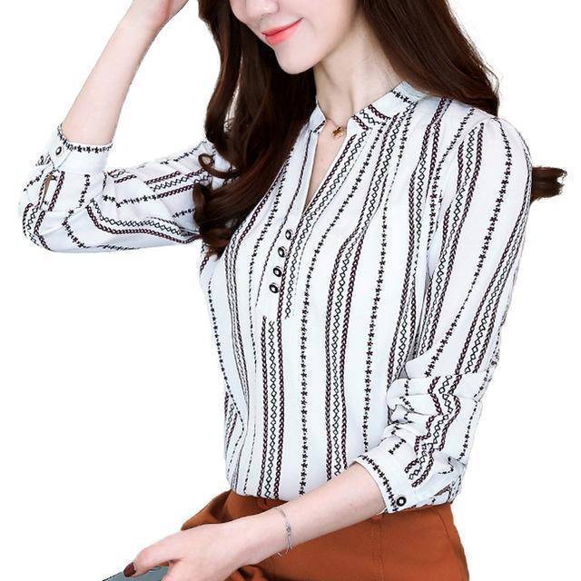 Clothing 08 / S (US 4) Print Women Blouse Autumn Winter Shirt Blusas Kimono Hem 8 Color Loose Blouse Long-sleeve Top Tee Plus Size (US 4-16W)