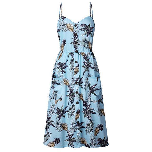 Clothing 0822 light blue / S (US 10-12) Plus Size  Strap Print Floral Dot Long Boho Bohemian Beach Dress (US 10-18W)