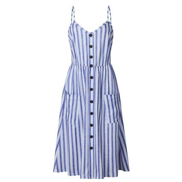 Clothing 0825 wide striped / S (US 10-12) Plus Size  Strap Print Floral Dot Long Boho Bohemian Beach Dress (US 10-18W)