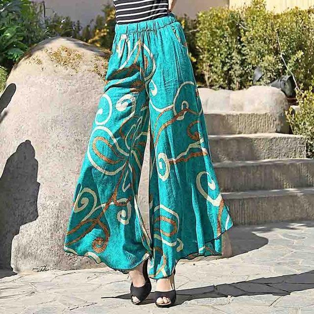 Clothing 09 / XL (US 14-16) Plus Size - Summer runway casual harem flare high waist loose floral Wide leg pants women clothing print Vintage trousers plus size (US 14-20W)
