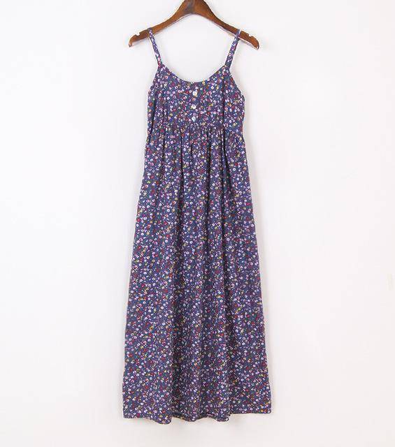 www.Nuroco.com - 100% Cotton Spaghetti Strap Casual Beach Floral Print Dress  (US 2-4)