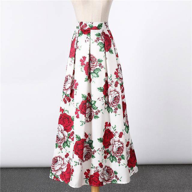 Clothing 10 New Satin Women 100cm High Waist Flared Maxi Skirts Peach Blossom Printed Pleated Floor Length Long Skirts Saias SP041