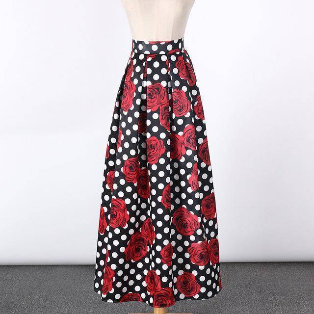 Clothing 11 New Satin Women 100cm High Waist Flared Maxi Skirts Peach Blossom Printed Pleated Floor Length Long Skirts Saias SP041