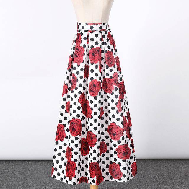 Clothing 12 New Satin Women 100cm High Waist Flared Maxi Skirts Peach Blossom Printed Pleated Floor Length Long Skirts Saias SP041