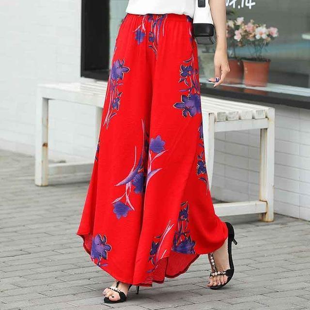 What is Women Fashion Summer Plus Size Colorful Print Wide Leg Drape Elegant  Long Pants