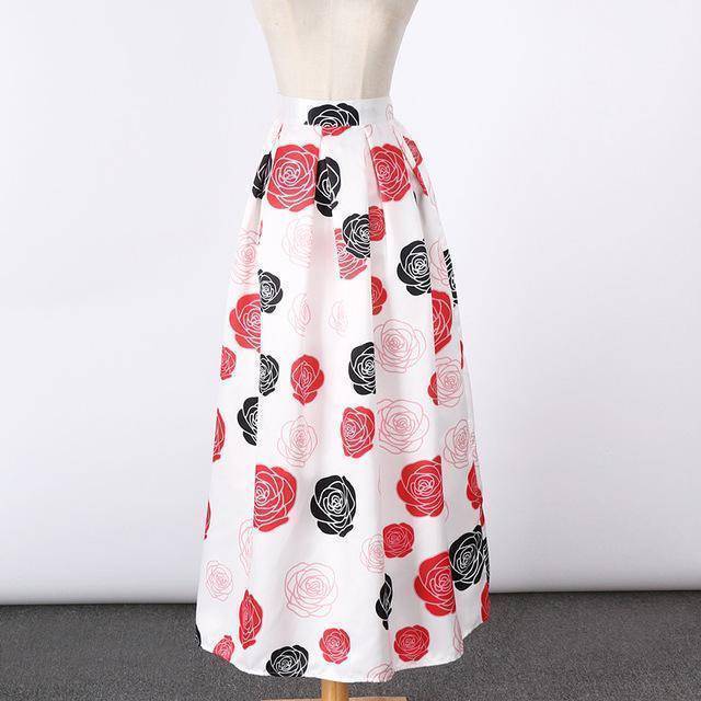 Clothing 13 New Satin Women 100cm High Waist Flared Maxi Skirts Peach Blossom Printed Pleated Floor Length Long Skirts Saias SP041