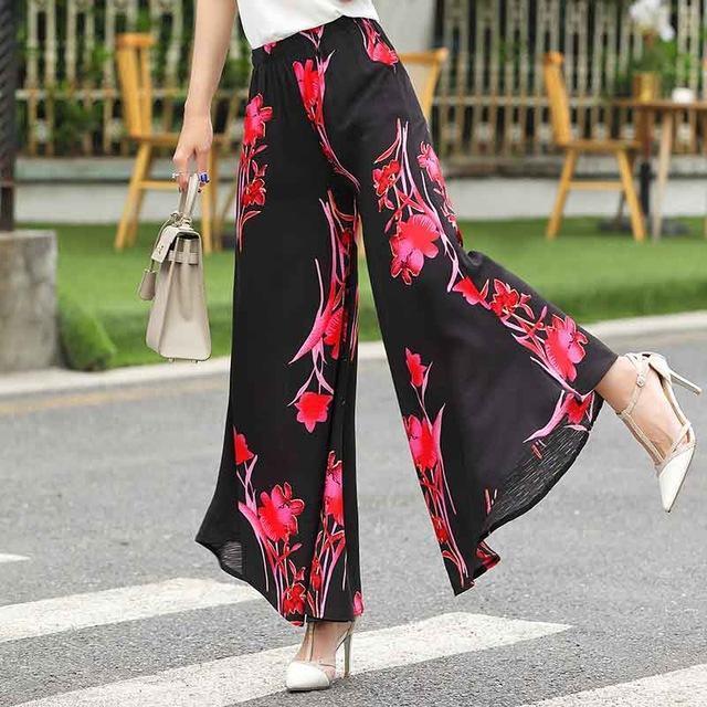 Summer New Style Womens Casual Floral Wide Leg Pants