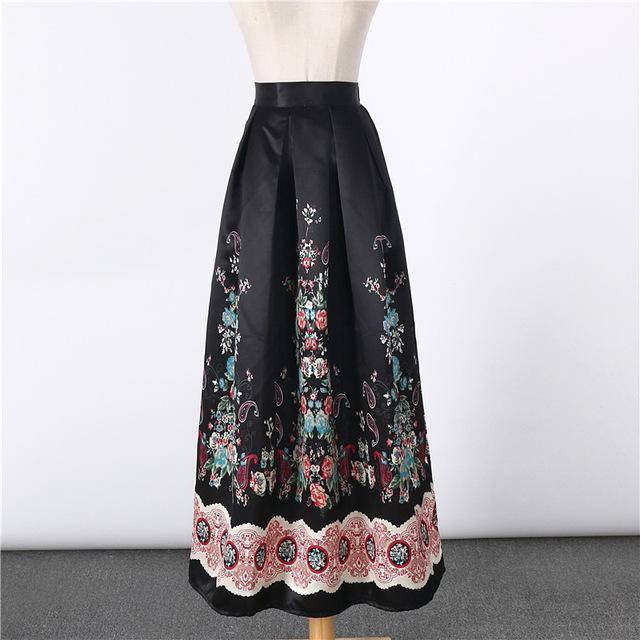 Clothing 16 New Satin Women 100cm High Waist Flared Maxi Skirts Peach Blossom Printed Pleated Floor Length Long Skirts Saias SP041