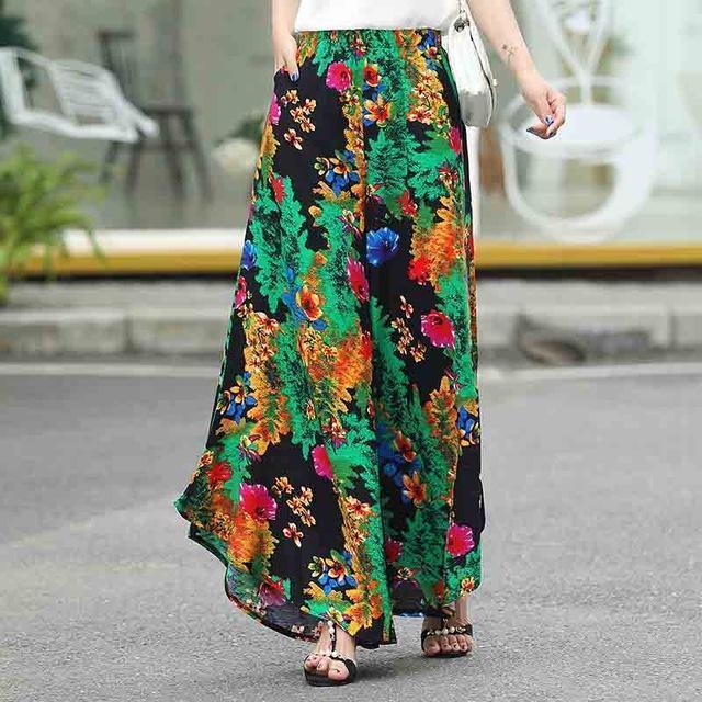 Clothing 16 / XL (US 14-16) Plus Size - Summer runway casual harem flare high waist loose floral Wide leg pants women clothing print Vintage trousers plus size (US 14-20W)