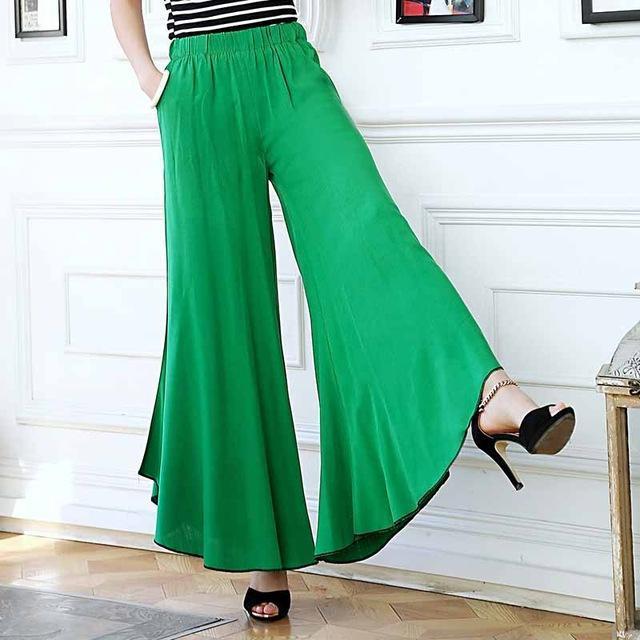 New Summer Drop,AXXD Plus Size Solid Pants Elastic High Waist Wide